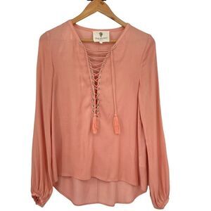 The Jetset Diaries Peach Front Lace Up Tassels Bohemian High Low Top